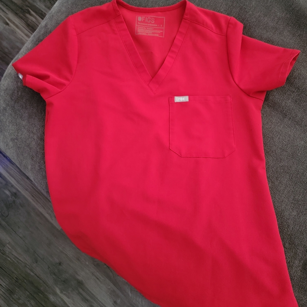SOLD - Figs Winning Red Small Catarina 1 Pocket Scrub Top